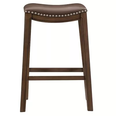 Pemberly Row 30.75  Transitional Faux Leather Saddle Bar Stool In Brown • $83.99