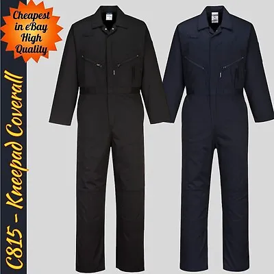 Portwest Kneepad Work Coverall Boiler Suit Elastic Waist Pockets Safety Overall • £31.89