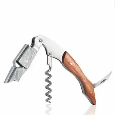 3 In 1 Bottle Opener With Cork Screw Waiter's Friend Stainless Steel (Brown) • £5.99