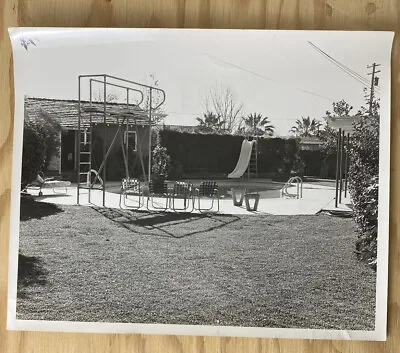 Vintage 1960s B&W 8”x10” Photo Of Backyard Swimming Pool High Dive • $12.50