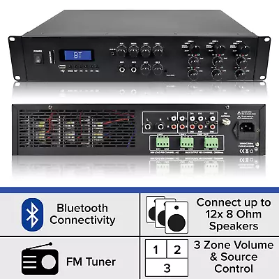 1200W Stereo Bluetooth Power Amplifier - 6x200W Multi-Zone HiFi Mixer • £289.99