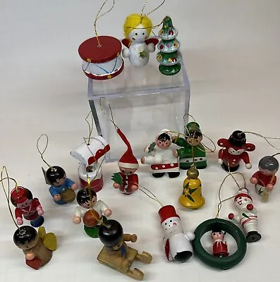 LOT OF  18 Vintage Mini Wooden Hand Painted Christmas Tree Ornaments Wood 1-1.5” • $12.99