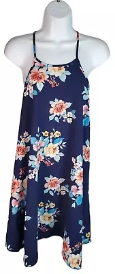 Mimi Chica Womens Size Small Dress Dark Blue Floral Spaghetti Straps Pockets • $6.90