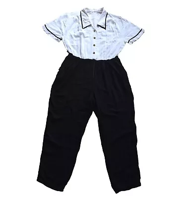 Vintage 80s Black White Jumpsuit Playsuit Retro Monochrome 12 - 14 • £14.95