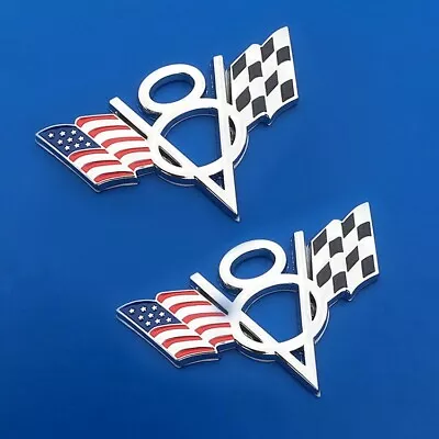 2pcs V8 US Logo USA Flag Car Chrome Trunk Metal Emblem Badge Decal Sticker • $8.93