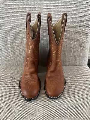 Old West Youth 1129 Brown Calfskin Cowboy Boots Size 105 • $30