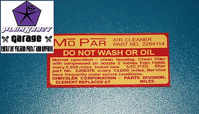 R & S Series Valiant  Do Not Wash Air Cleaner Decal Suits Chrysler Rv1 Sv1 225  • $19.99