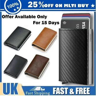 £5.89 • Buy Wallet Card Holder Mens Leather Metal RFID Blocking Slim Men Credit Money Clip