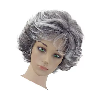 Grandma Wig Sliver Wigs Middle Aged Women Wavy Short Synthetic Mother Wigs • $15.75