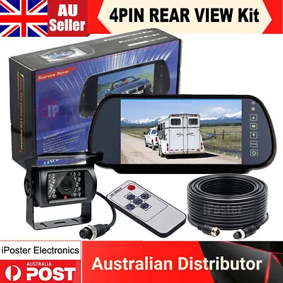 7  Rearview Mirror Monitor 12/24V Reversing CCD Camera Truck Caravan 4WD Trailer • $79.99
