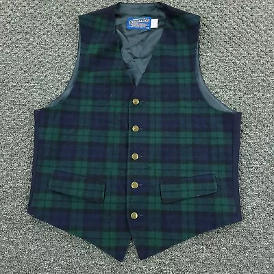 Pendleton Wool Vest 40 Green Blue Green Black Tartan Plaid Waistcoat Formal USA • $36.99