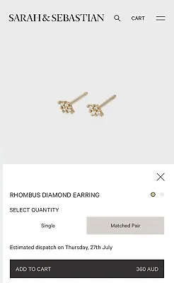 $160 • Buy Sarah And Sebastian Rhombus Diamond Earrings 10ct Yellow Gold
