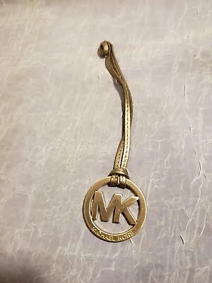 Michael Kors Goldtone Purse Bag Charm Fob Gold Metallic Leather Strap Vgc • $6.99