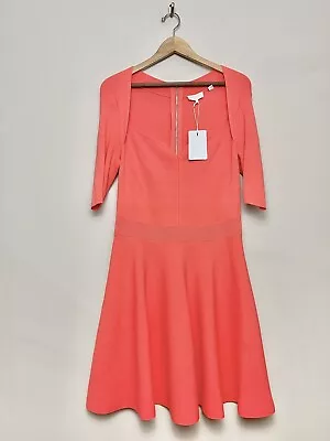 Ted Baker London Milly Dress Size 5 US 12 Orange Ribbed Sweetheart Fit Flare • $96.79