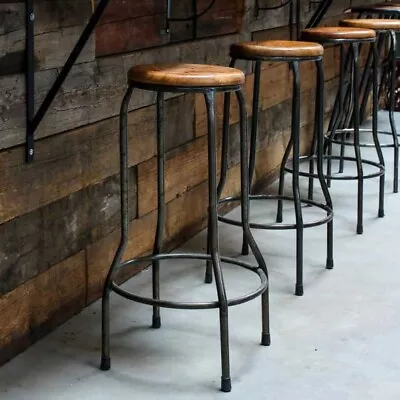 Science Lab Stacking Industrial Vintage Bar Stools Black With Reclaimed Wood • £200