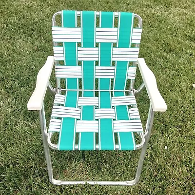 Vintage Aluminum Folding Webbed Lawn Patio Chairs Green • $49.95