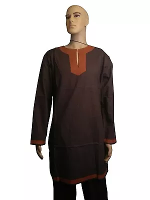 £11.99 • Buy LARP Medieval Cotton Tunic Shirt Viking Reenactment Black Brown Size 34 -46 