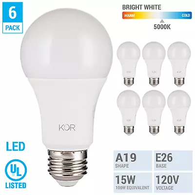 6 Pack LED Bulbs 15W 100W 120V A19 E26 NonDimmable 1500 Lumen 5000k Bright White • $17.70