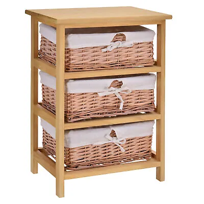£67.99 • Buy Wicker 3-Tier Storage Basket Shelf Drawers Brown Wooden Frame Water Resistant
