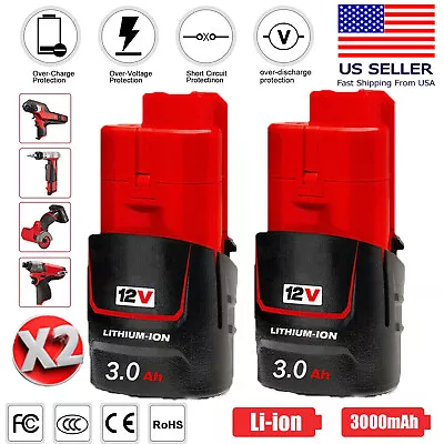 2X 3.0AH For Milwaukee 48-11-2401 For M12 Lithium 12V 3500mAh Extended Battery • $17.99