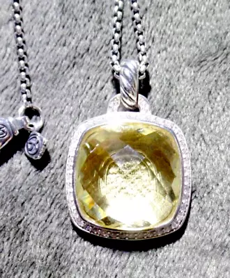 David Yurman  Silver 17mm Albion Pendant Lemon Citrine & Diamonds Necklace 18' • $471