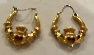 Avon Vintage  Irish Claddagh Hoop Earrings Gold Tone Open Heart Pre-Owned • $9.99