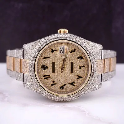 Rolex Mens Datejust 41mm 18K Yellow Gold & Steel Watch Iced 19ct Diamonds Arabic • £17468.38