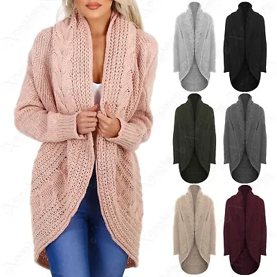 New Ladies Open Cardigan Chunky Cable Knit Throw Over Look Womens Cardi Jacket • £19.99