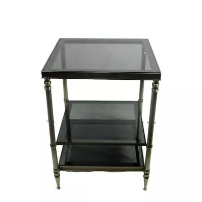 Vintage Small Coffee Cocktail Side Table 3 Tier Smoked Glass Chrome Funky Practi • $163.50