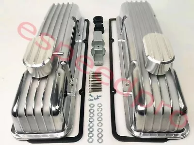 Small Block Chevy SBC 283 305 350 Short Polished Finned Aluminum Valve Covers • $139.99