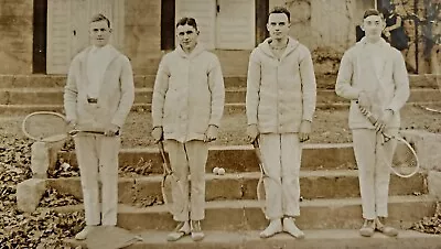 ALBUMEN PHOTOGRAPH OF 4 MALE TENNIS PLAYERS Holding Tennis Rackets Unidentified • $20