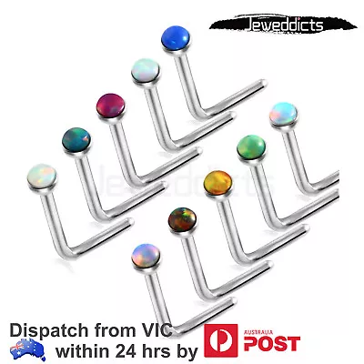 OPAL L Shaped Nose Studs Rings Surgical Steel Body Piercing Jewellery • $4.99