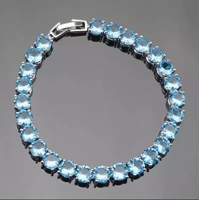 £17.99 • Buy Natural Blue Fire Opal Topaz Tennis Sterling Silver  Bracelet Bangle