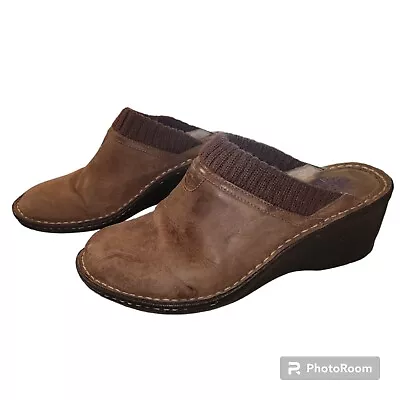 UGG Women's Brown Leather Gael 3085 Wedge Heel Slip On Clog Shoe Size 9 • $45