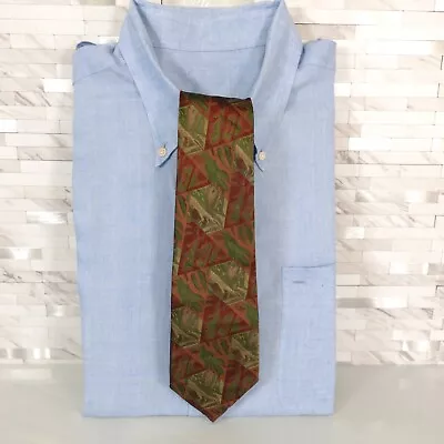 Brown Camo Neck Tie Camouflage Geometric Patchwork Jacquard CARVEN Paris Mens  • $26.88