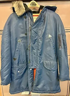 Vintage 70s Military Full Zip Winter Jacket/Parka -Full Fur Snorkel Hood Size 46 • $69
