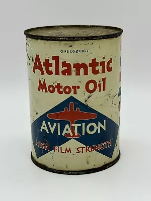 Vintage Atlantic Aviation Motor Oil 1 Quart Oil Can Tin Airplane Graphic Gas • $84.99