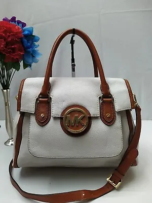 Michael Kors Margo White Pebble Leather Logo Top Handle Satchel Bag -  $448 • $128