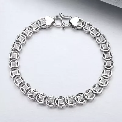 New Pure Platinum 950 Women Men Lucky Coin Chain Wealthy Bracelet 5.9mmW Pt950 • $1119