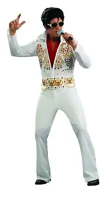 Elvis Presley Costume Mens White Jumpsuit Printed Jewels Red Scarf 1970s Rubies • $67.46