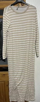 ASOS - Beige Stripe Long Sleeve Casual Jersey T-shirt Maxi Dress. Size 12 • £4.50