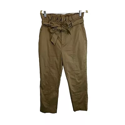$21.24 • Buy Zara Woman Paperbag Tie Belt Tan Straight Leg Pants Trousers Womens Size M