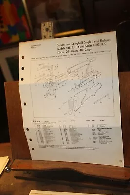 Vintage Gun Diagram Component Parts Page Stevens Springfield 94B 940 947 • $5