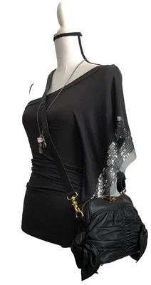 $94.99 • Buy Zac Posen Shoulder Bag Black Buttery Soft Pleated Leather Bow Design NEW