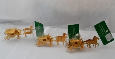 $15.99 • Buy Vintage Christmas Lot Of 3 Solid Brass W/18k Gold Plated 3D Carriage Ornaments