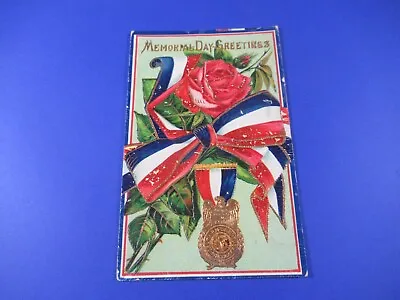 Vintage Memorial Day Postcard Rose Red White Blue Ribbon 1911 Brooklyn Ny Cancel • $3.75