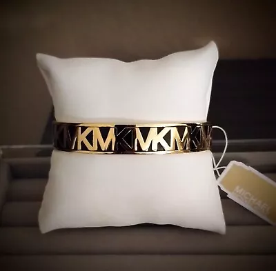 MICHAEL KORS MK Logo •Black & Gold• Bangle Bracelet New W Tags • $65