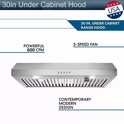 600CFM 30in Stainless Steel Under Cabinet Range Hood Kitchen Vent W/LEDs New • $159.99