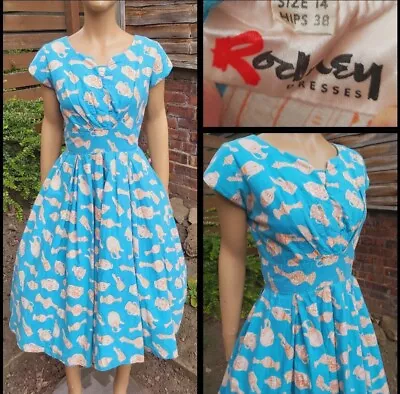 50s-60s Vintage Rodney Cotton Vase Novelty Print Full Skirt Dress • £55