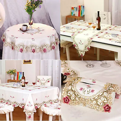 White Embroidered Lace Table Runner Dining Table Cloth Cover Mats Wedding Party • £4.13
